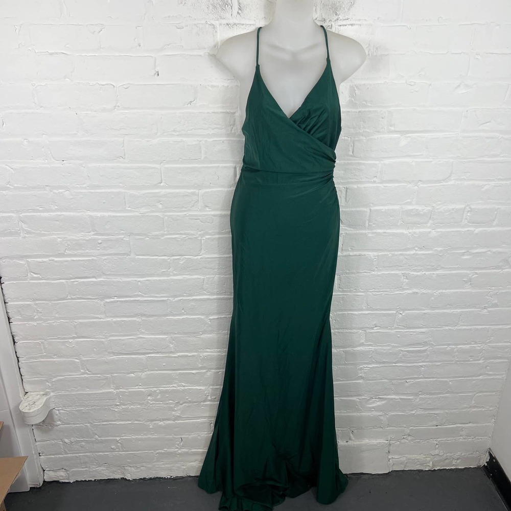 La Femme Women's Open Back V-Neck Fitted Maxi Long Dress Sleeveless Green Size 4
